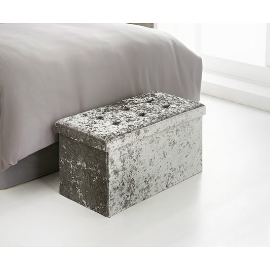 Luxe velvet look ottoman silver