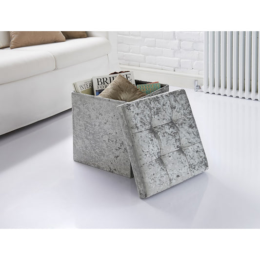 Luxe velvet look storage seat silver