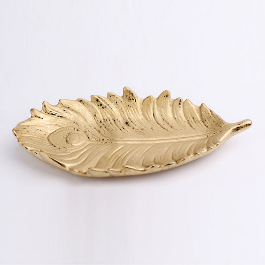 GOLD PEACOCK FEATHER DISH