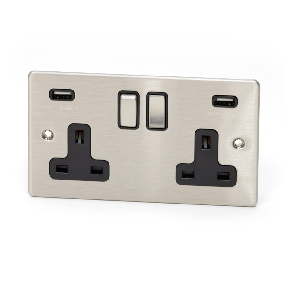 Stainless Steel USB Double Switched Socket